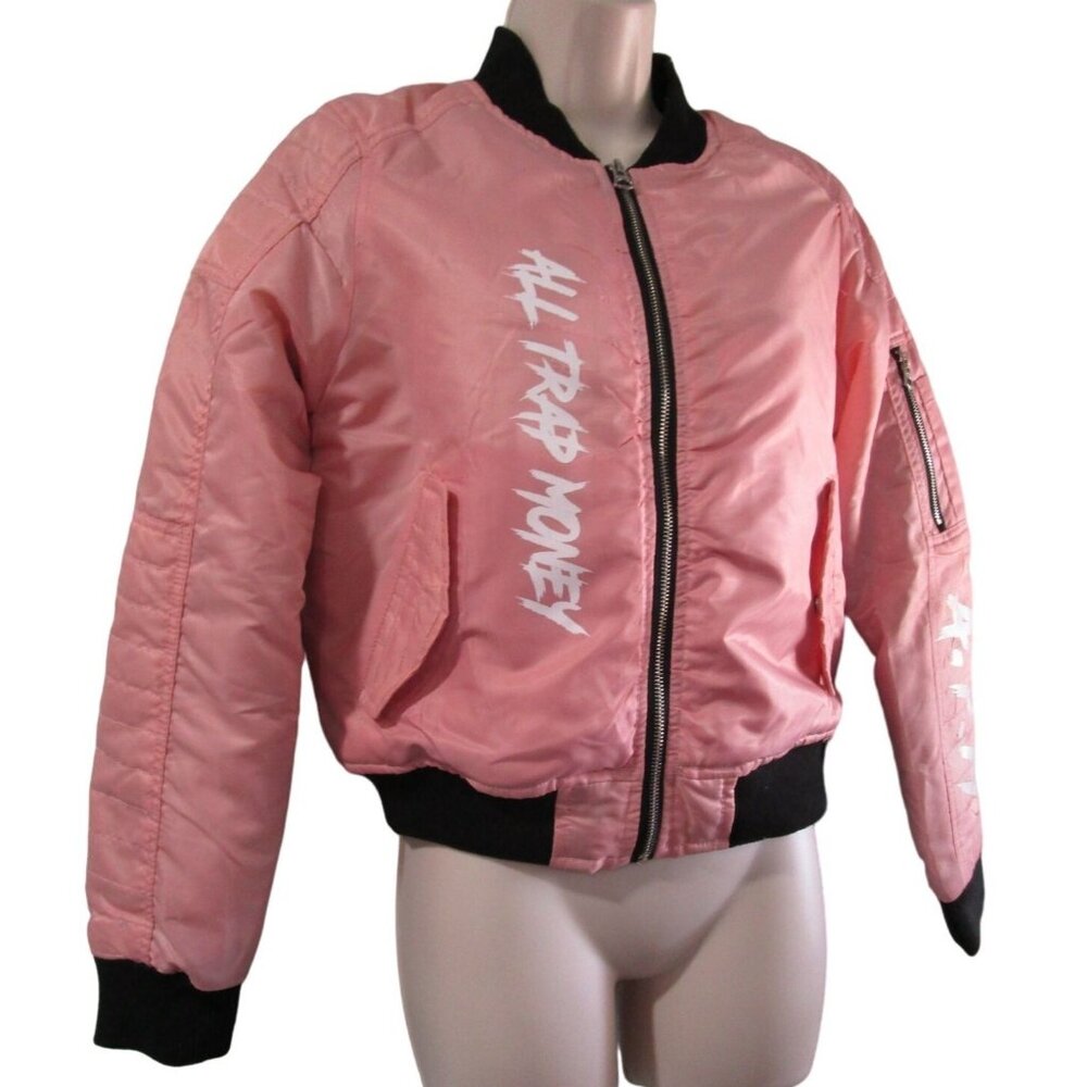 South Pole All Trap Money ATM Pink Black Vintage Bomber Jacket S/M Vintage GUC - Picture 3 of 16